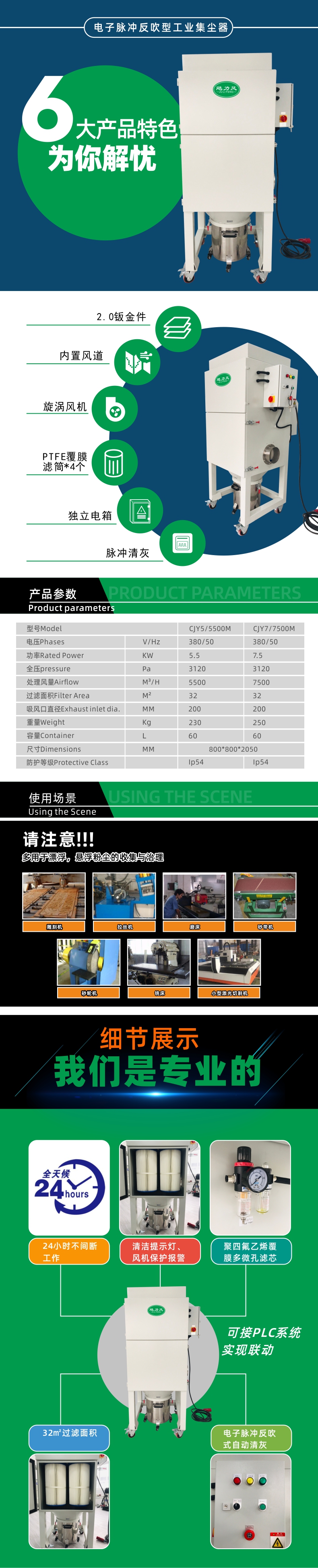 CJY(5.5-7.5KW) 係列電子脈衝反吹（chuī）型工業集塵器